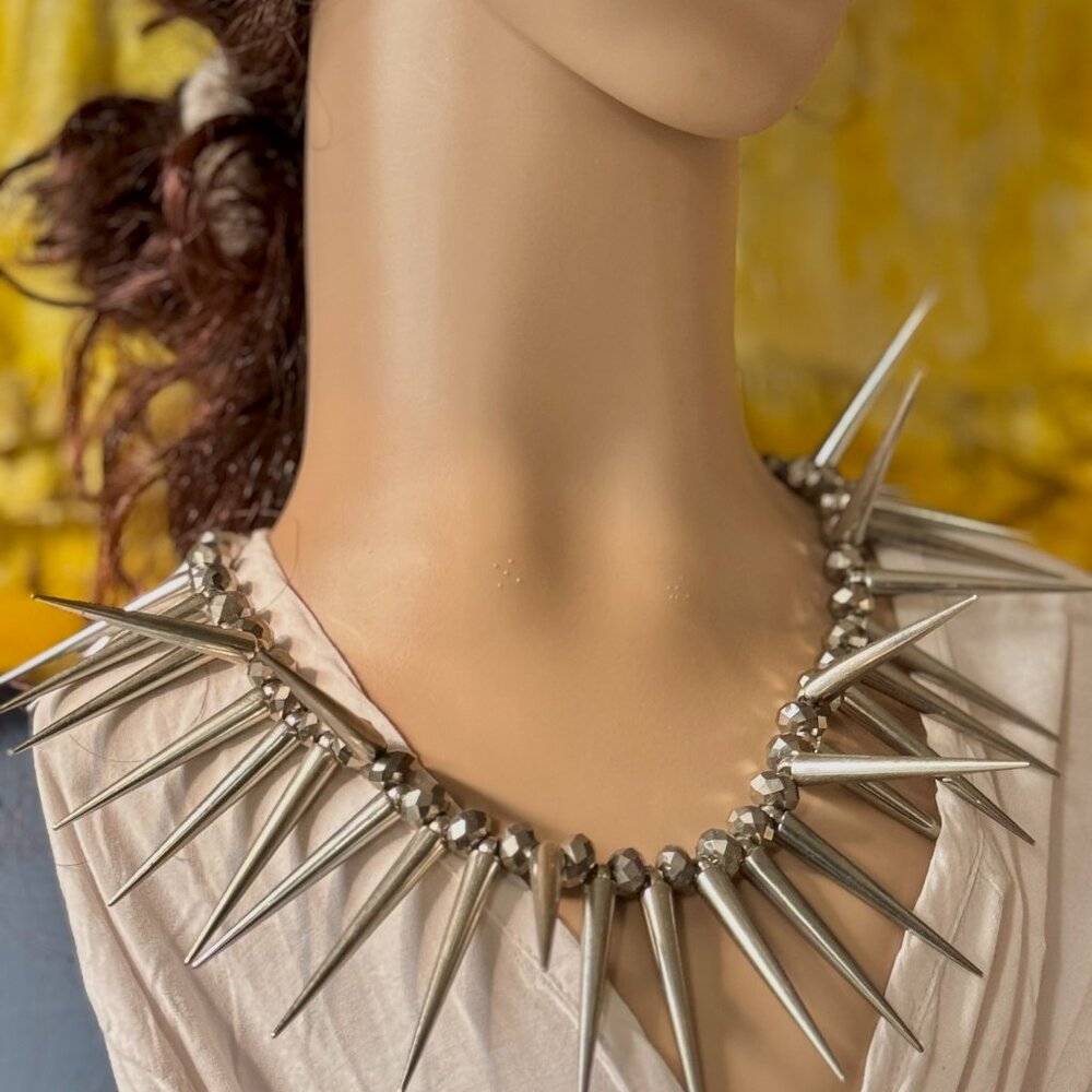 Upcycled, Unique Spiked Statement  necklace 18 Inches long. OOAK
